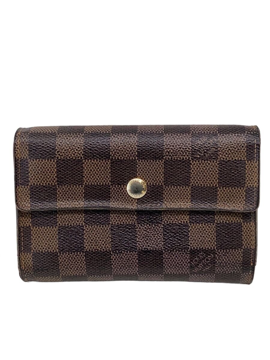 【中古】LOUIS VUITTON◆ポルト・フォイユ・アレクサンドラ_ダミエ・エベヌ_BRW/PVC/BRW/総柄/メンズ//【服飾雑貨他】