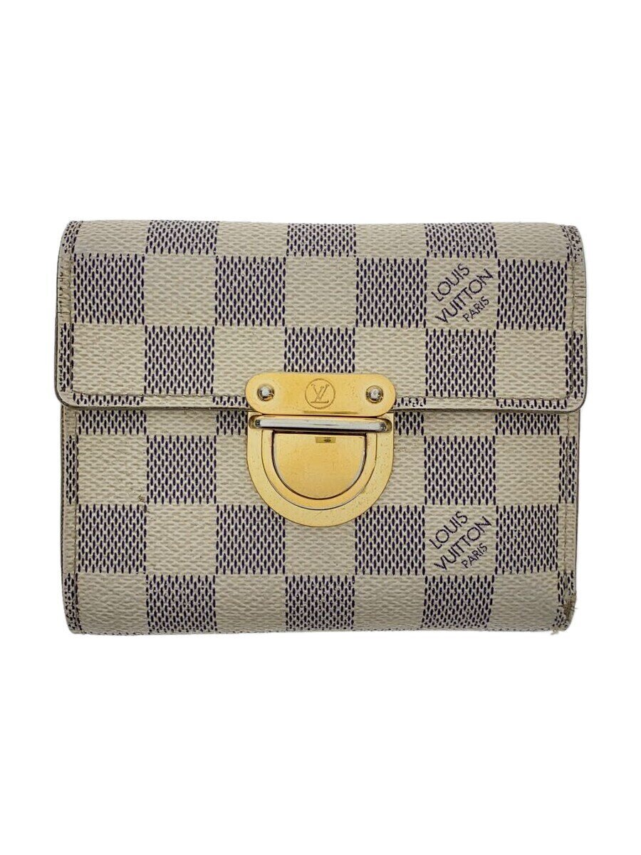 【中古】LOUIS VUITTON◆ポルト・フォイユ・コアラ_ダミエ・アズール_WHT/PVC/WHT/レディース【服飾雑貨他】