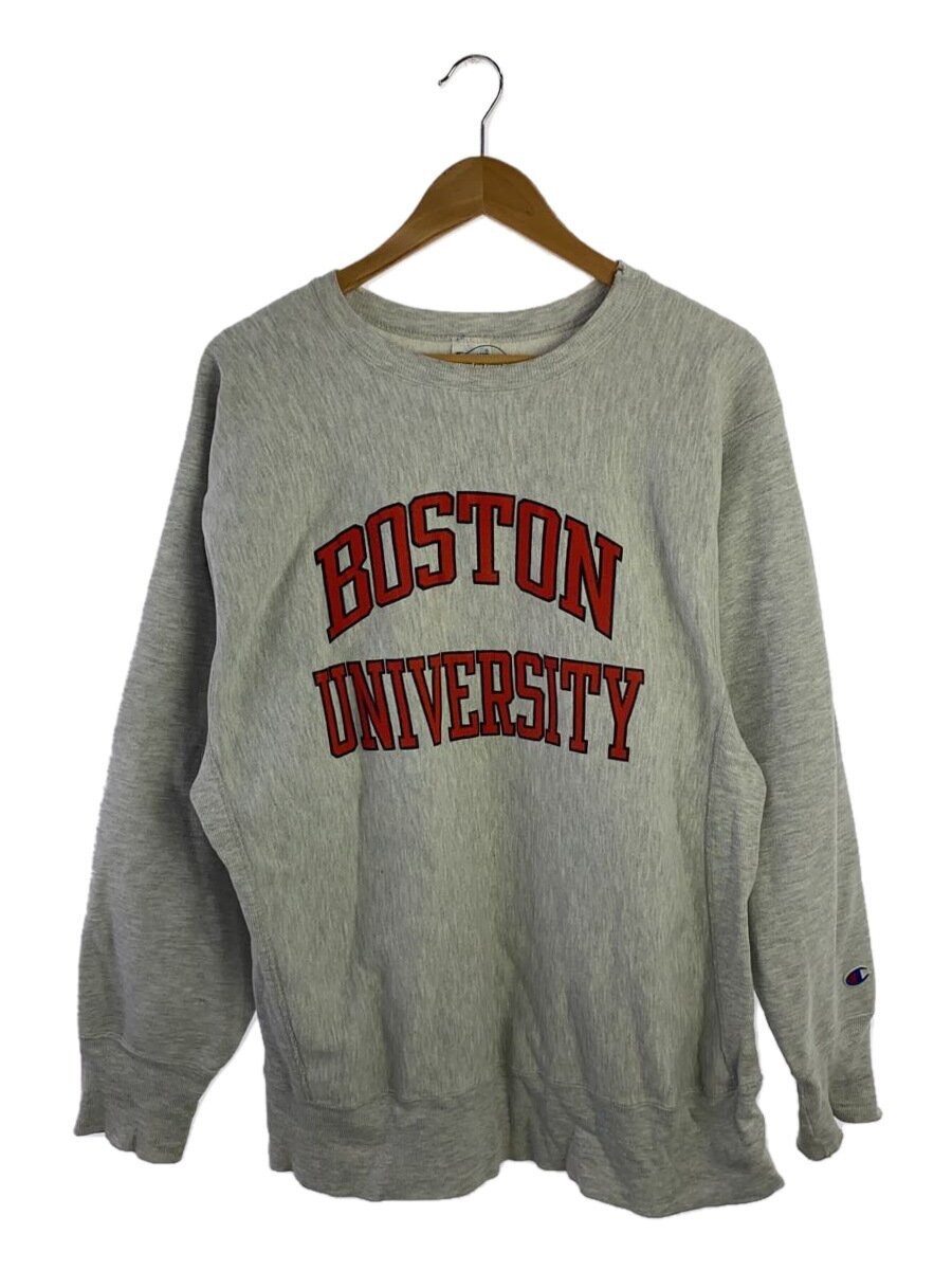 【中古】Champion◆90s/USA製/リバースウィーブ/2段/BOSTON UNI流汗/XL/綿織物/GRY//【メンズウェア】