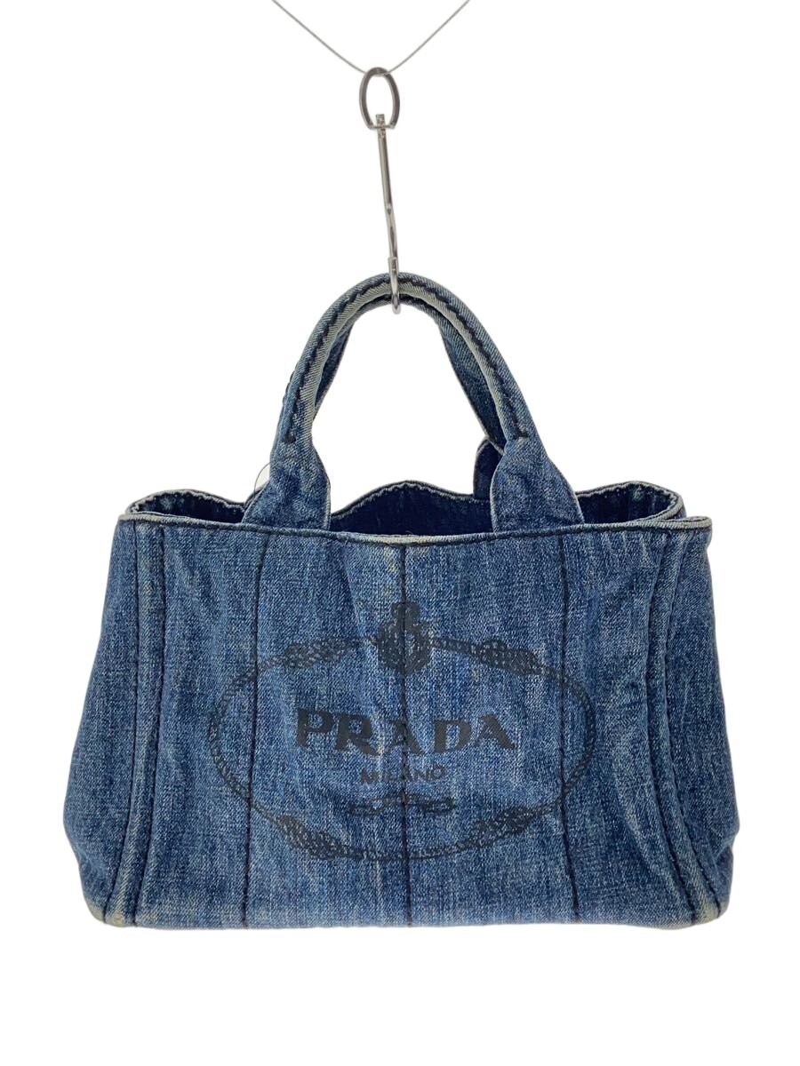 【中古】PRADA◆ハンドバック/綿織物/BLU【御徒面子】
