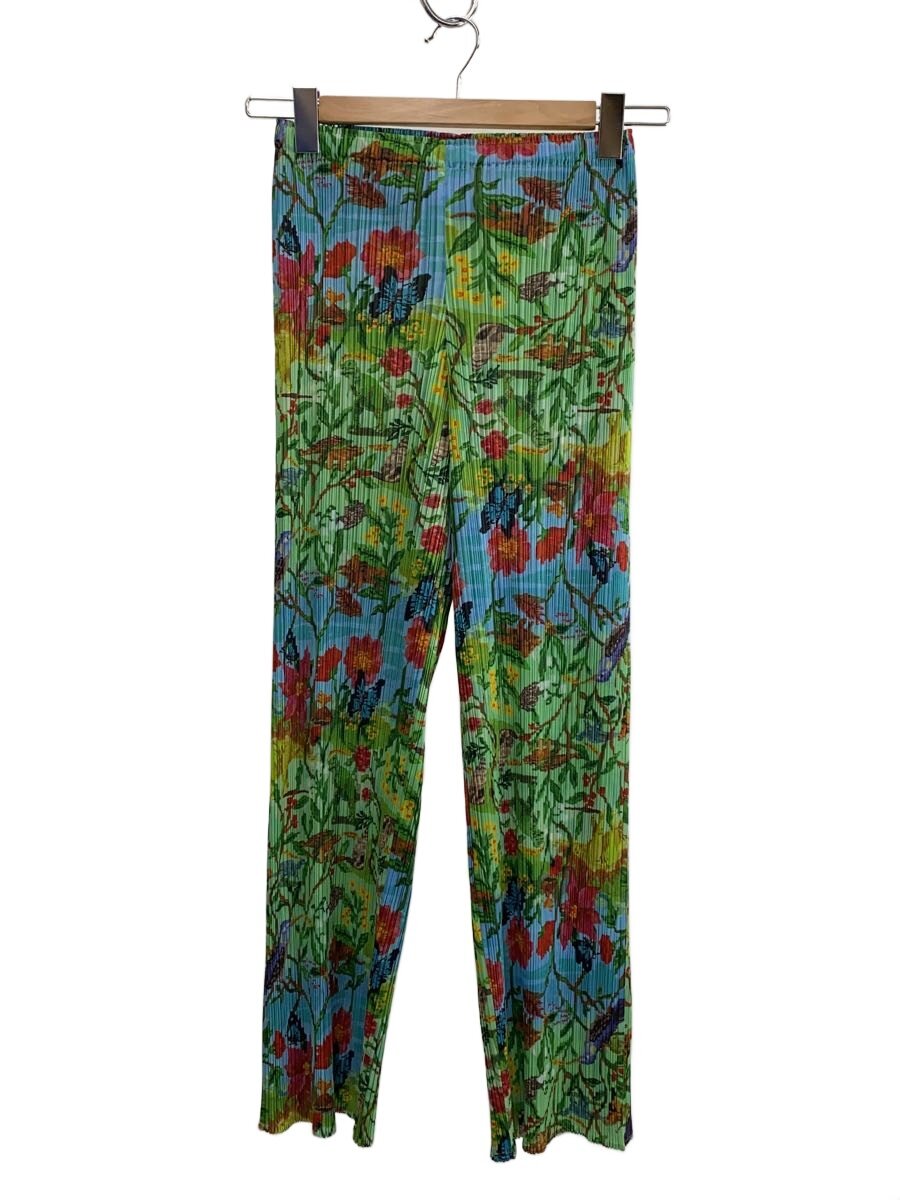 【中古】PLEATS PLEASE ISSEY MIYAKE◆下つ方/1/ポリエステル/GRN/花柄/pp61-jf544【レディース御召しもの】