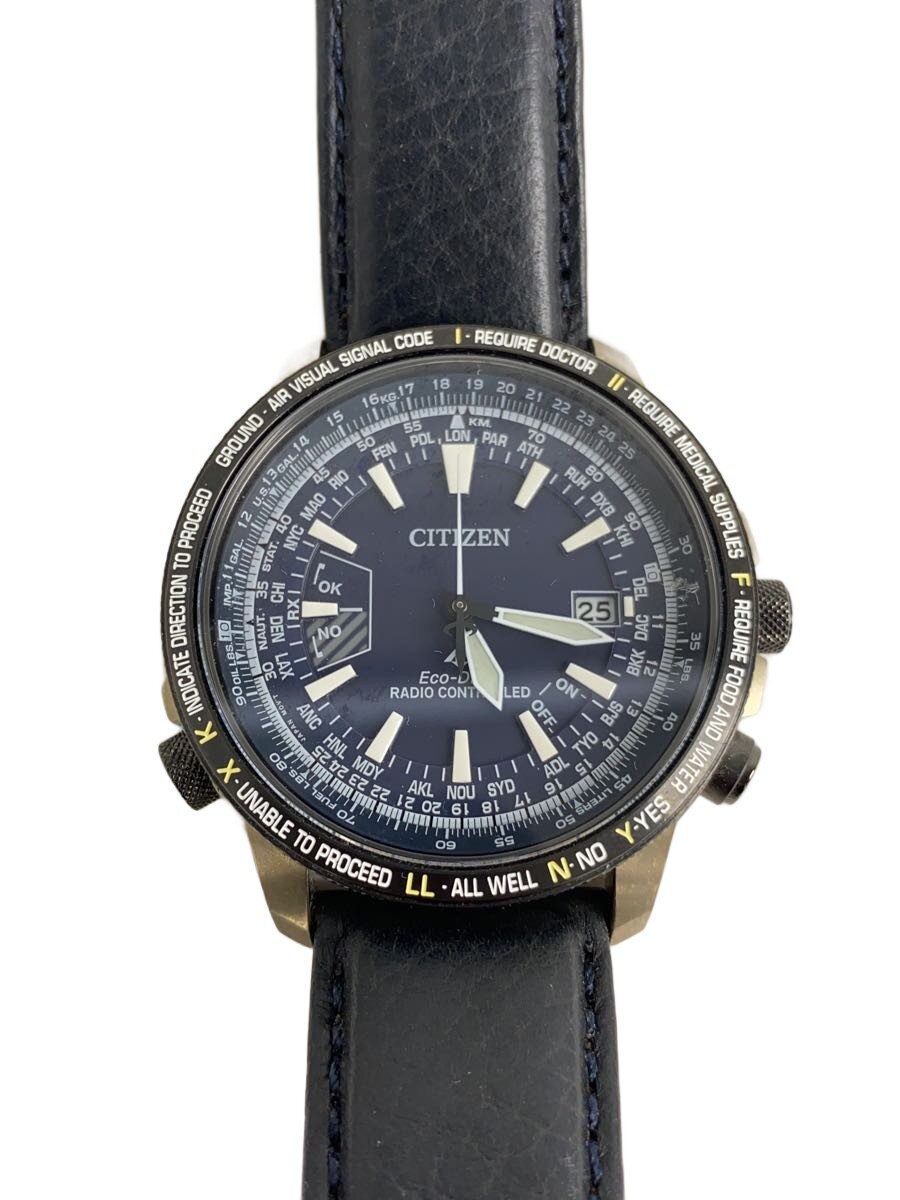 【中古】CITIZEN◆労働者階級お師匠さん エコ運転/ウオッチ/アナログ/なめし革/米国海軍/黒いこと/H145-R013408【服飾雑貨他】