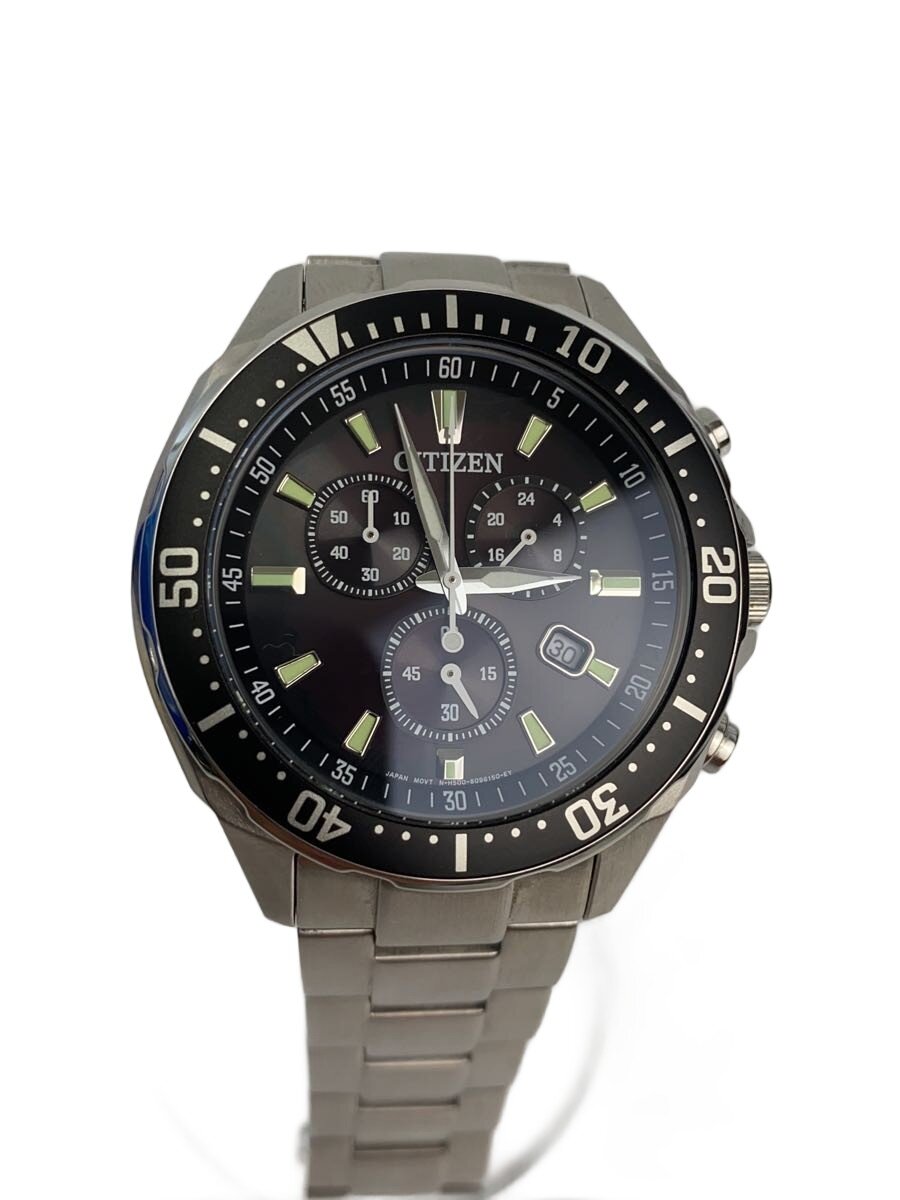 【中古】CITIZEN◆ソーラーウオッチ/アナログ/ステンレス鋼/BLK/SLV/SS/H500-S064538//【服飾雑貨他】