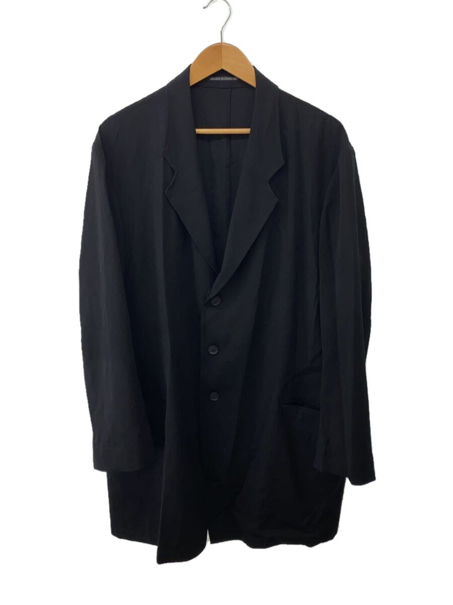 【中古】yohji yamamoto POUR HOMME◆WOOL GABARDINE ASYMMETRY LAPEL JACKET/2/羊毛/BLK/HP-J07-100【メンズウェア】