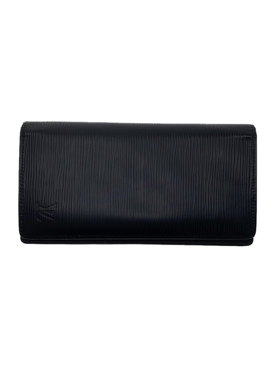 【中古】LOUIS VUITTON◆長財布/レザー/BLK/無地/メンズ【服飾雑貨他】
