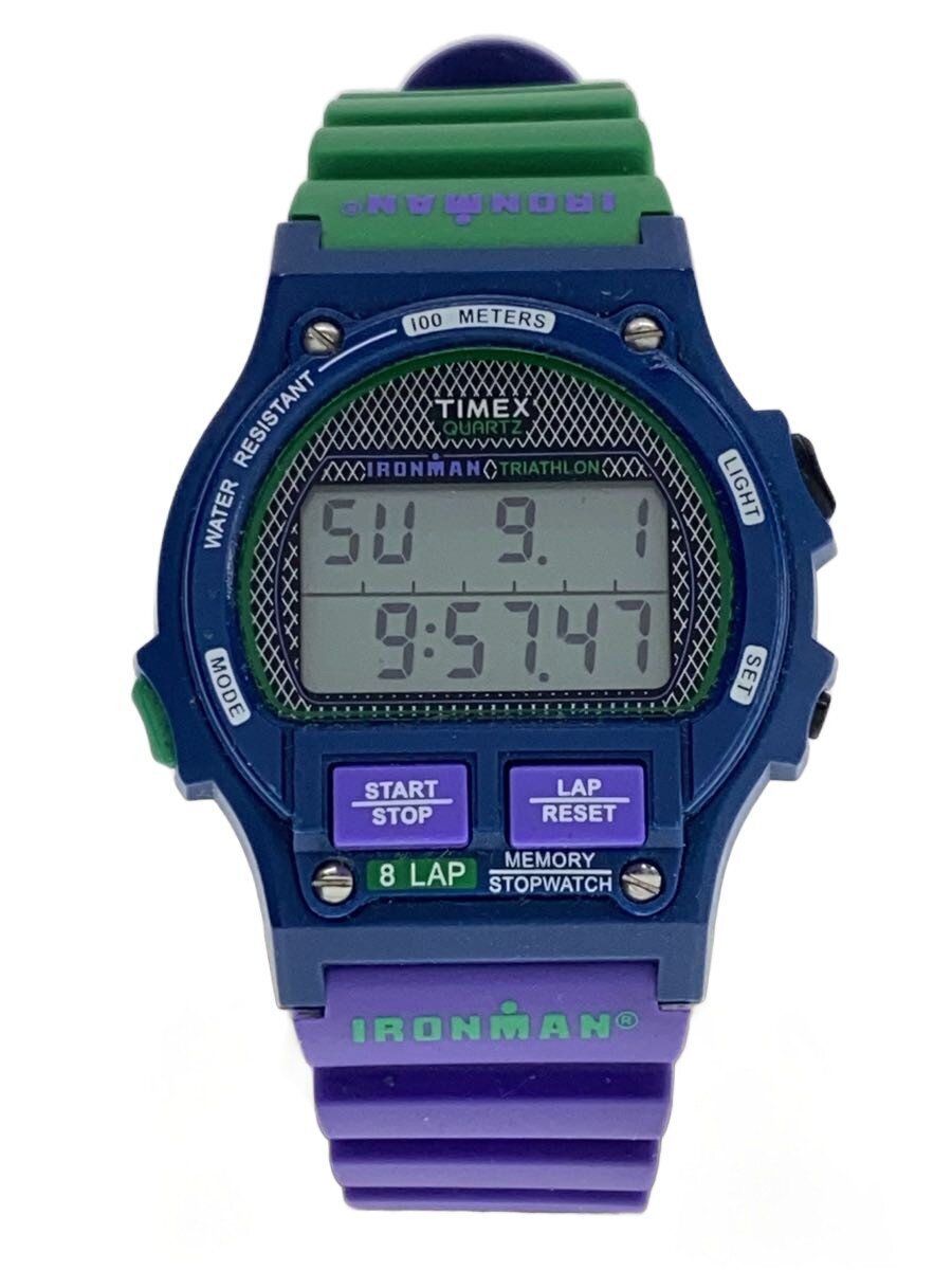 【中古】TIMEX◆石英ウオッチ/デジタル/天然ゴム/BLU/マルチ色つや【服飾雑貨他】
