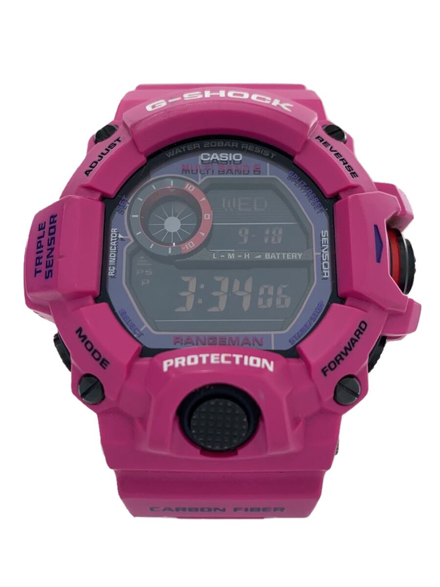【中古】CASIO◆ソーラーウオッチ・G-SHOCK/デジタル/なめし革/PNK/PNK/SS【服飾雑貨他】