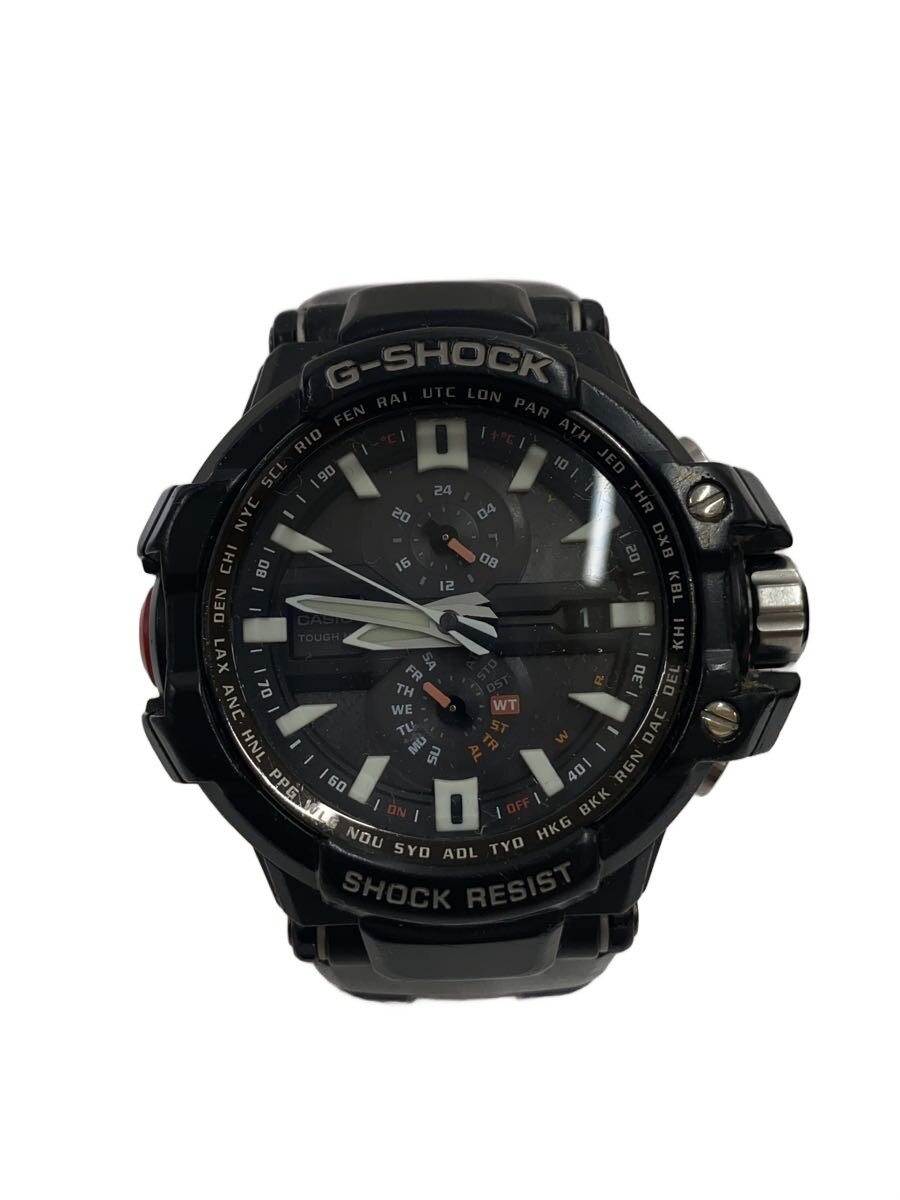 【中古】CASIO◆ソーラーウオッチ・G-SHOCK/アナログ/天然ゴム/BLK/BLK/SS【服飾雑貨他】
