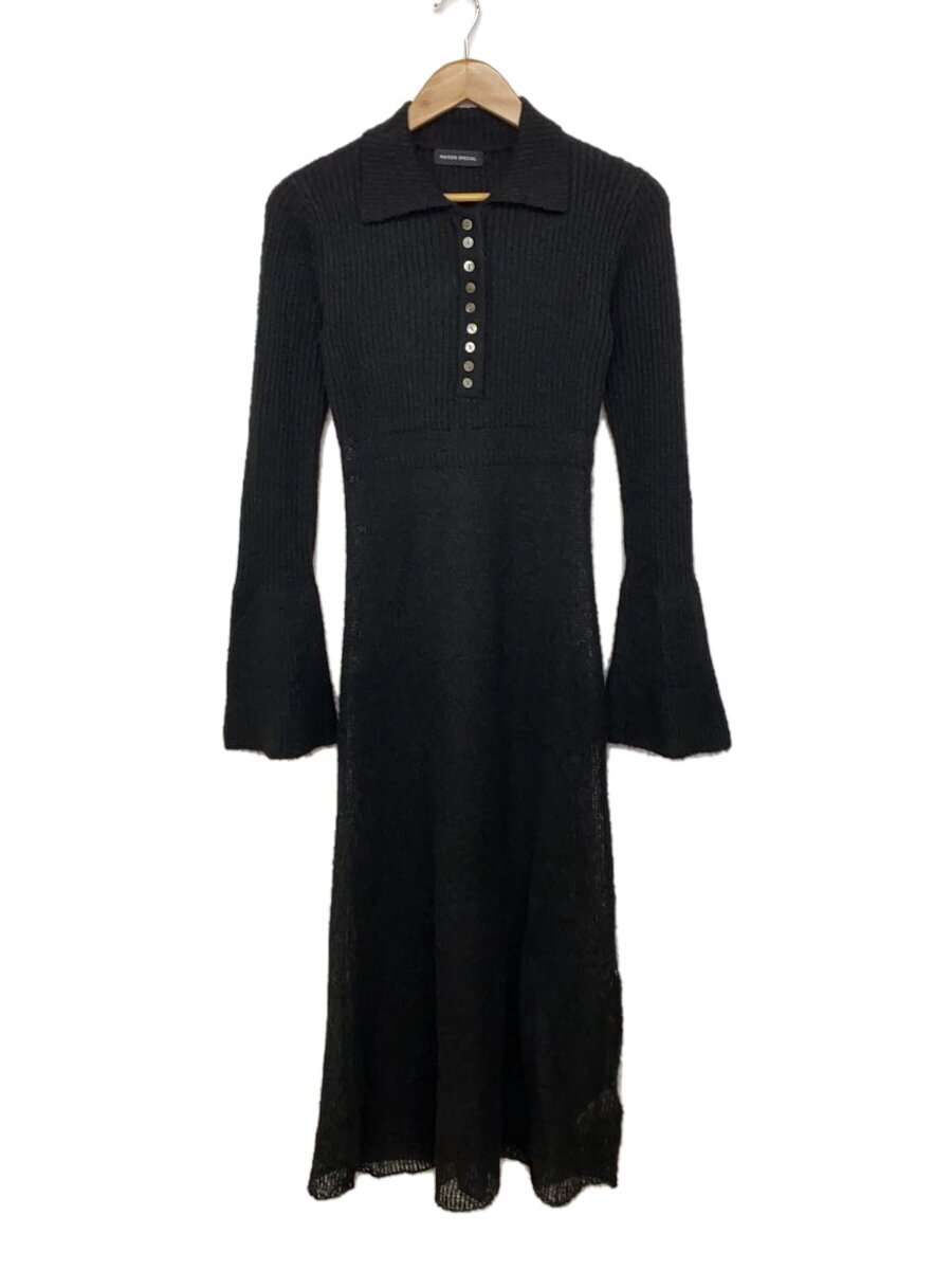 【中古】MAISON SPECIAL◆Sheer Knit Polo Shirt Maxidresses/38/BLK/21242265701【レディース御召しもの】
