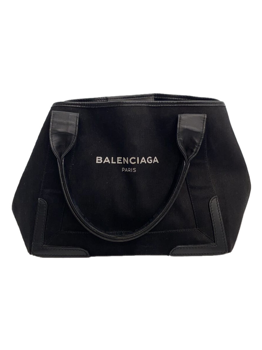 【中古】BALENCIAGA◆トートバッグ/帆布/BLK/ネイビーカバ/角擦れ有//【御徒面子】