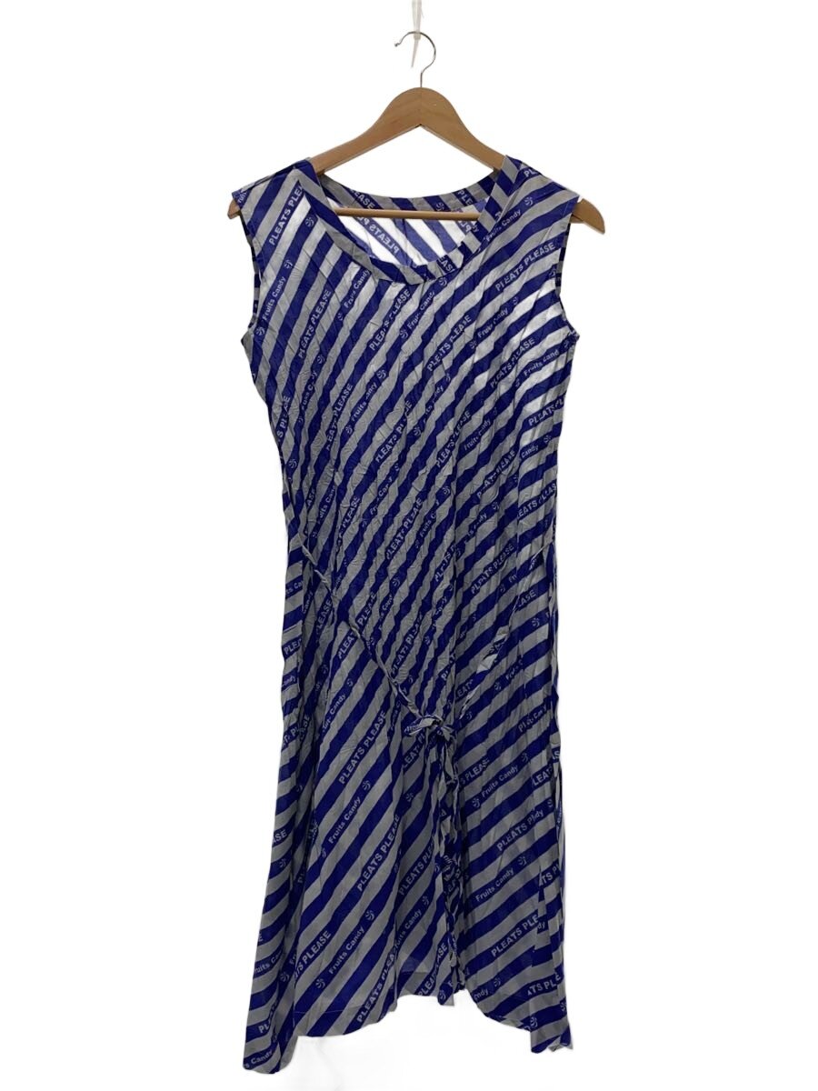 【中古】PLEATS PLEASE ISSEY MIYAKE◆ノースリーブ衣装/2/綿織物/BLU/総柄/PP83-PH952/ロゴタイプ入り口・入口【レディース御召しもの】