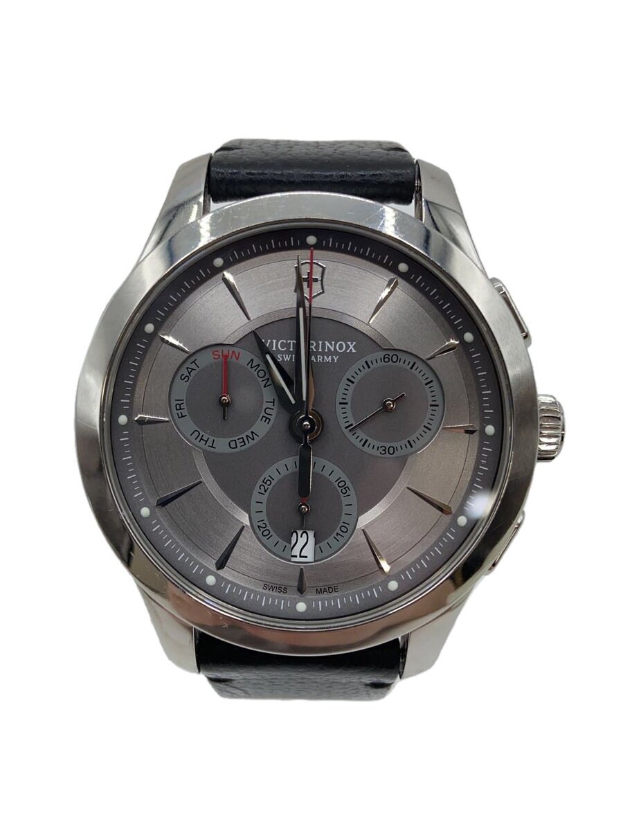 【中古】VICTORINOX◆石英ウオッチ/アナログ/なめし革/BLK/241748【服飾雑貨他】