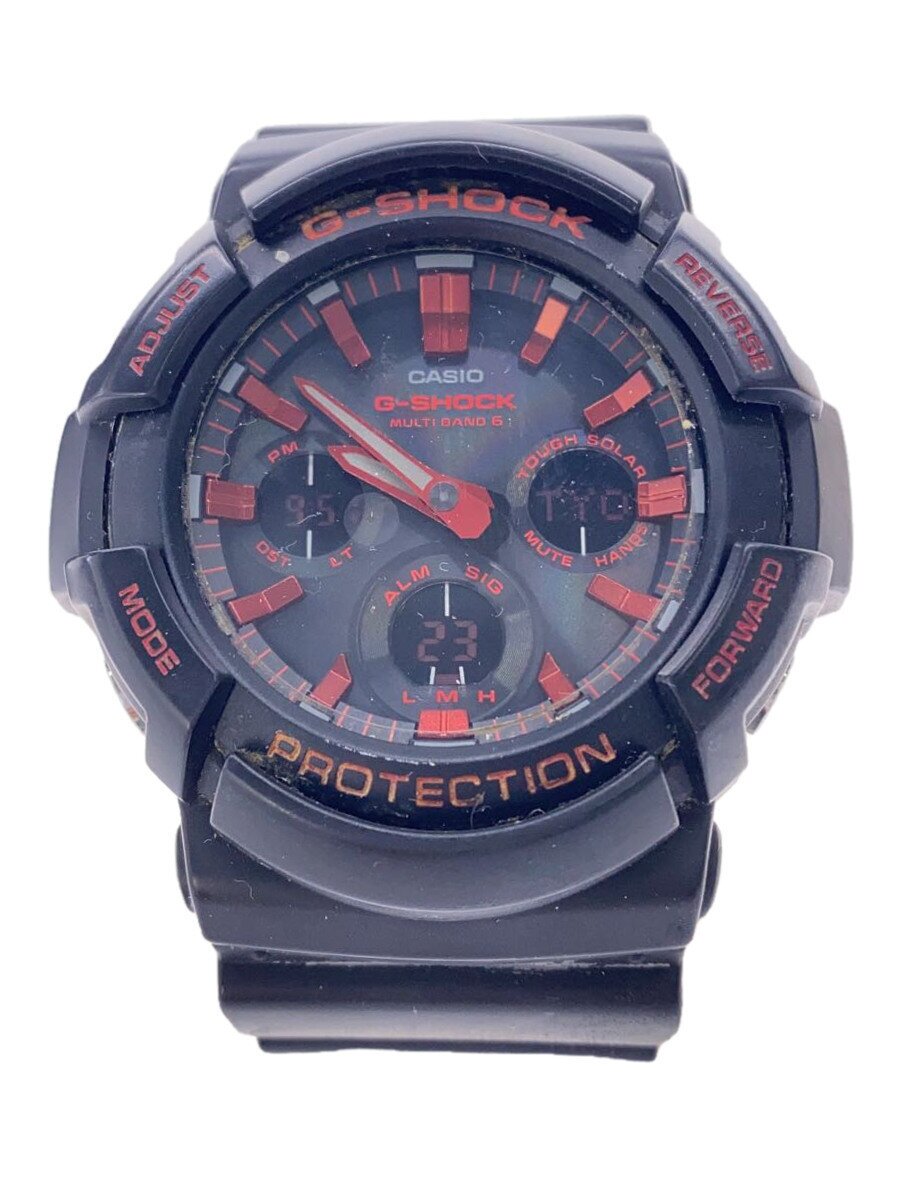 【中古】CASIO◆石英ウオッチ/アナログ/BLK/BLK/GAW-100BNR【服飾雑貨他】