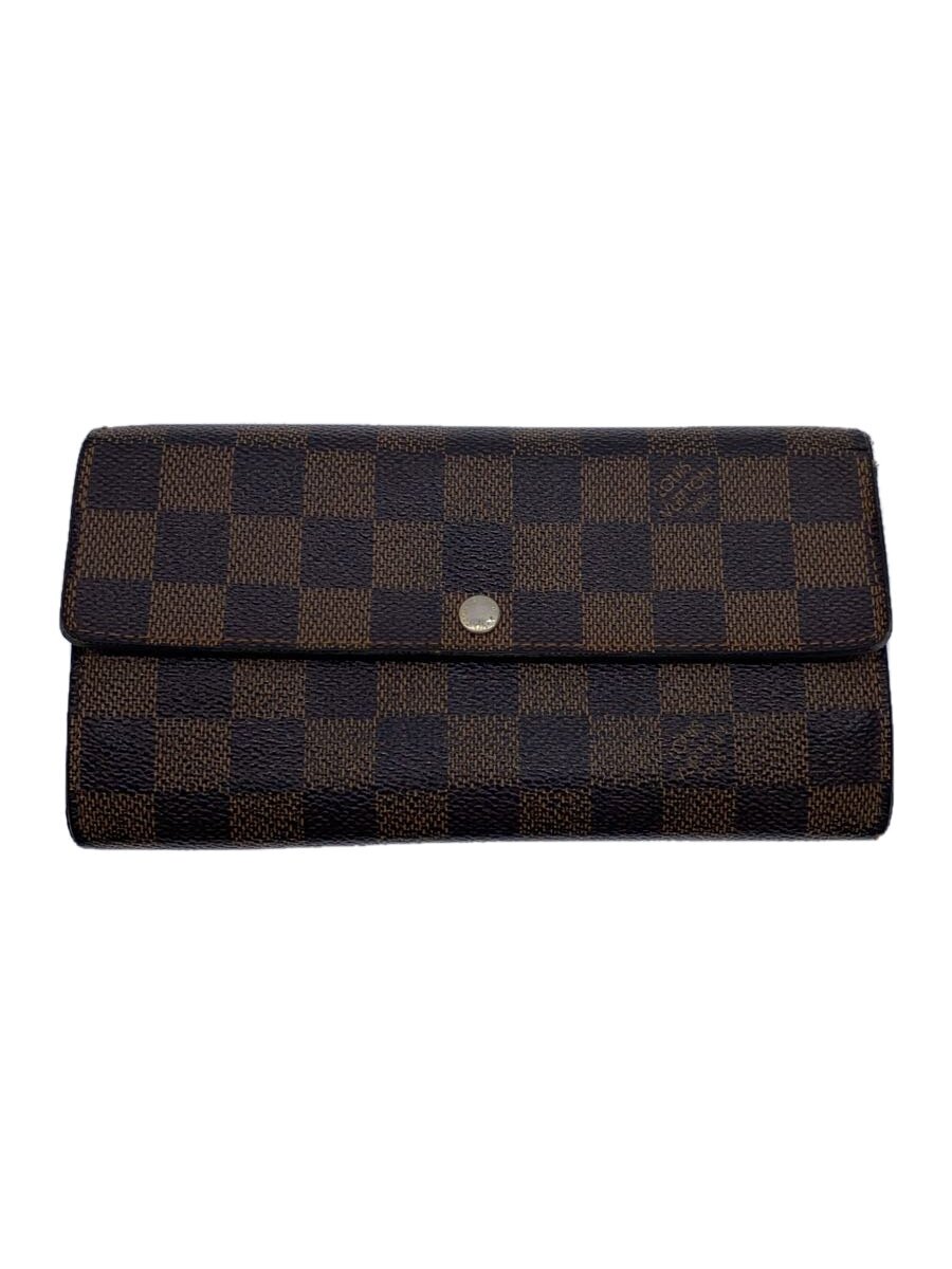 【中古】LOUIS VUITTON◆1)ポルト・フォイユ・サラ_ダミエ・エベヌ_BRW/PVC/BRW/メンズ【服飾雑貨他】