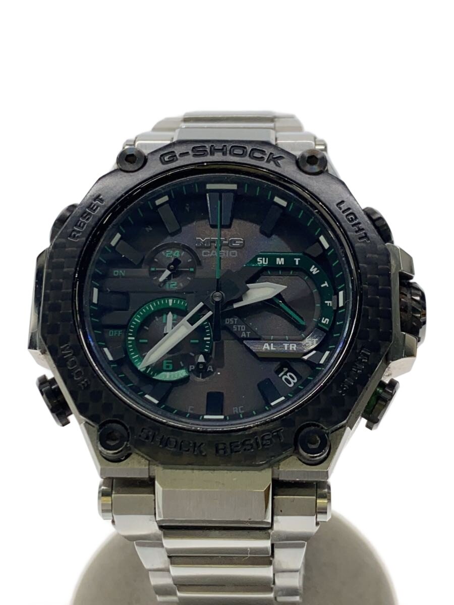 【中古】CASIO◆ソーラーウオッチ_G-SHOCK/アナログ/ステンレス鋼/黒いこと/しろがね色//【服飾雑貨他】