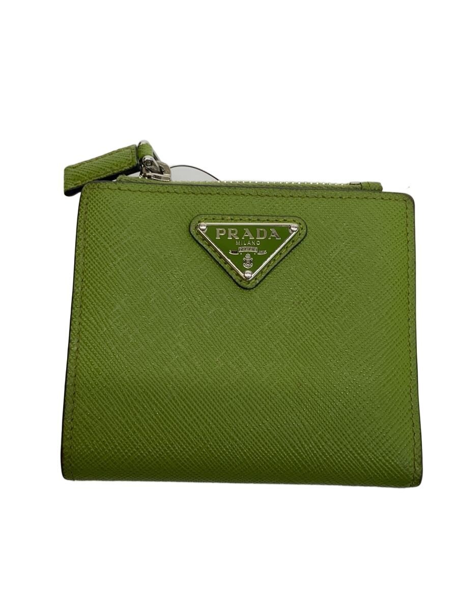 【中古】PRADA◆サフィアーノトライアングルウォレット/３角形ロゴタイプ/2つ折り金入れ/緑であること/2ML049//【服飾雑貨他】