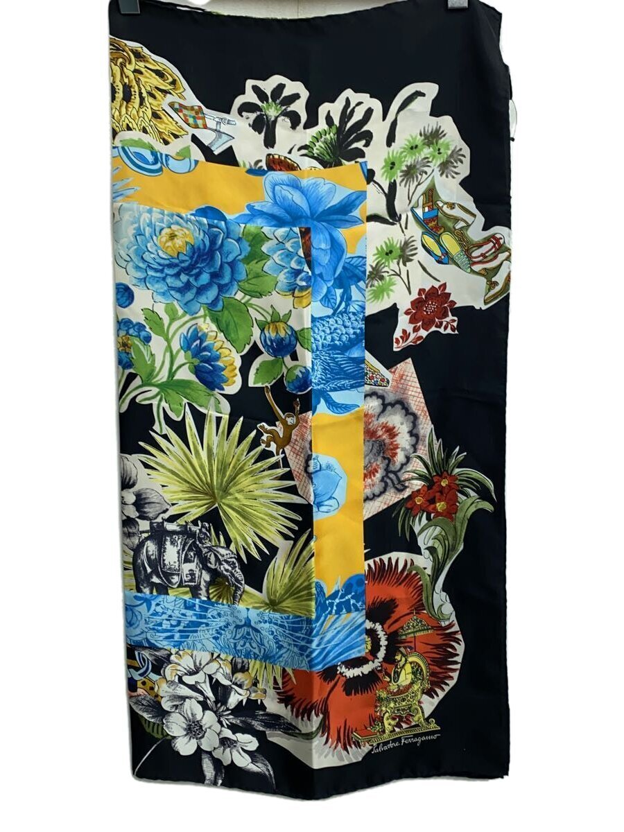 【中古】Salvatore Ferragamo◆20SS/シルクカプセルコレクション/えり巻き/地絹/BLK/総柄/レディース【服飾雑貨他】
