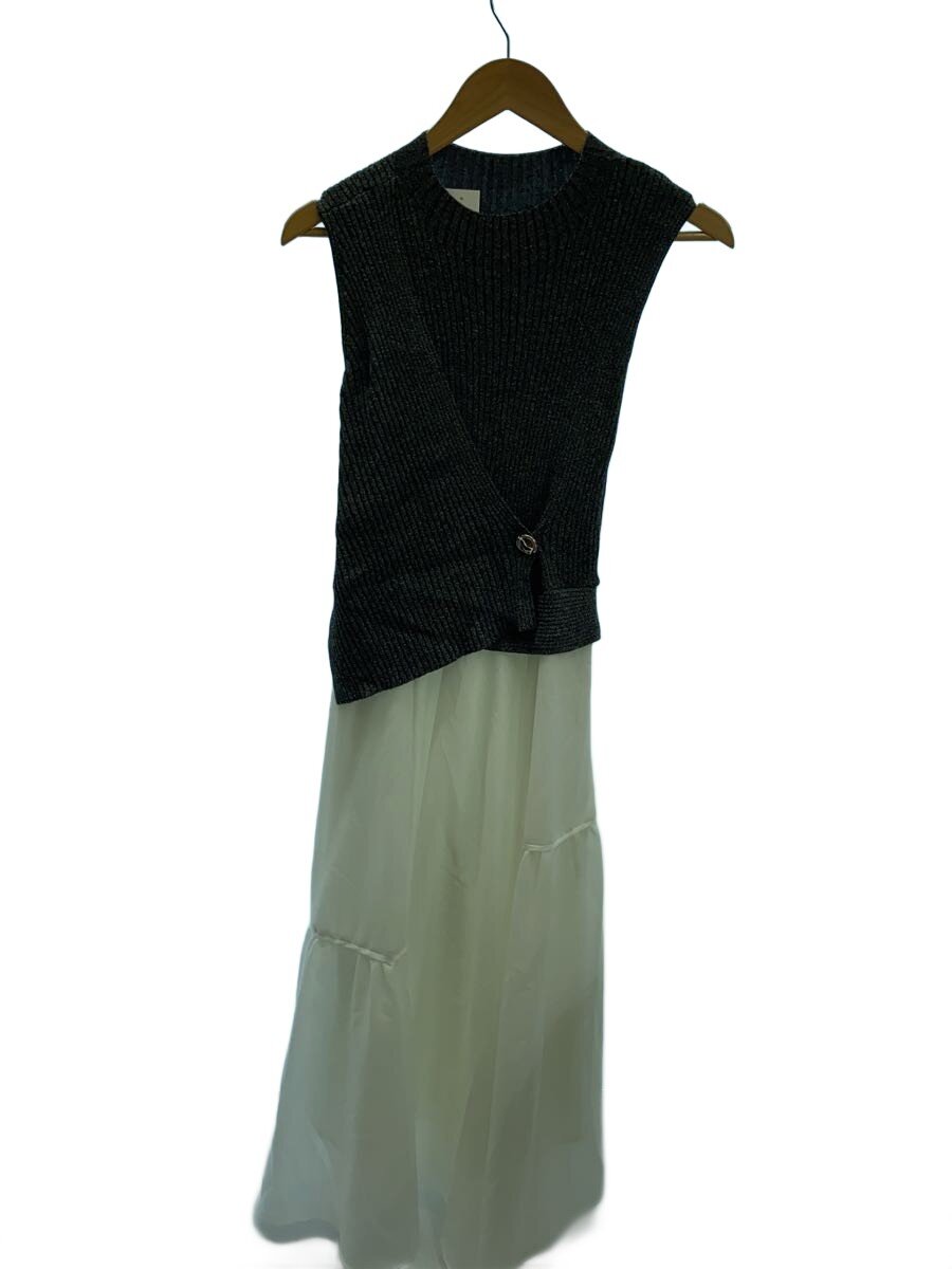 【中古】FRAY I.D◆メタルブローチリブニットコンビフレアワンピース/1/綿織物/GRY/FWNO251081【レディース御召しもの】