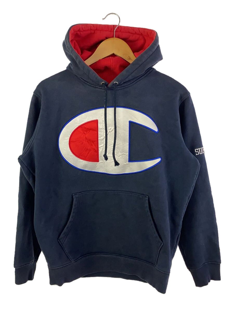 【中古】Supreme◆パーカー/S/綿織物/NVY/17SS/Satin Logo hooded Sweatshirt【メンズウェア】