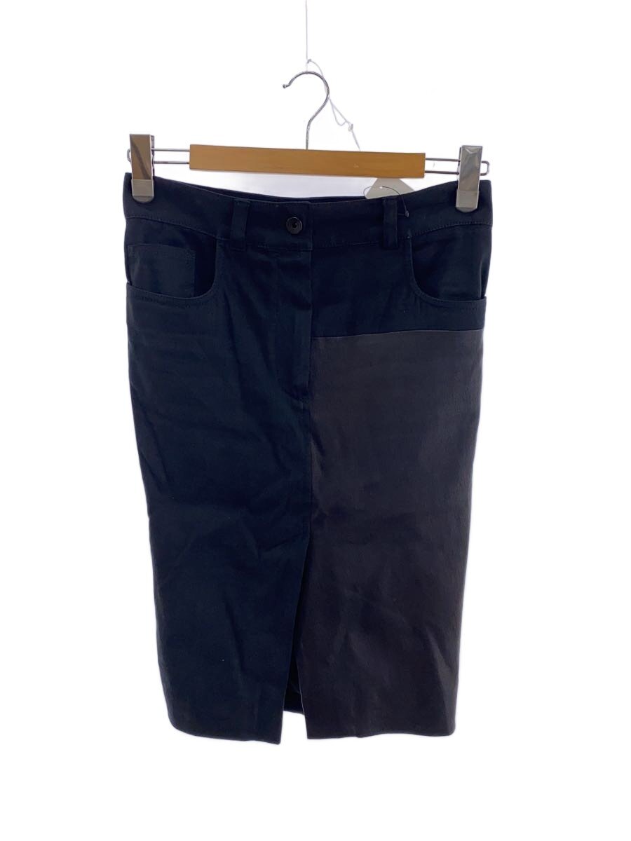 【中古】Haider Ackermann◆なめし革うつり変わり/リネン混/ミディアムスカート/--/綿織物/BLK【レディース御召しもの】