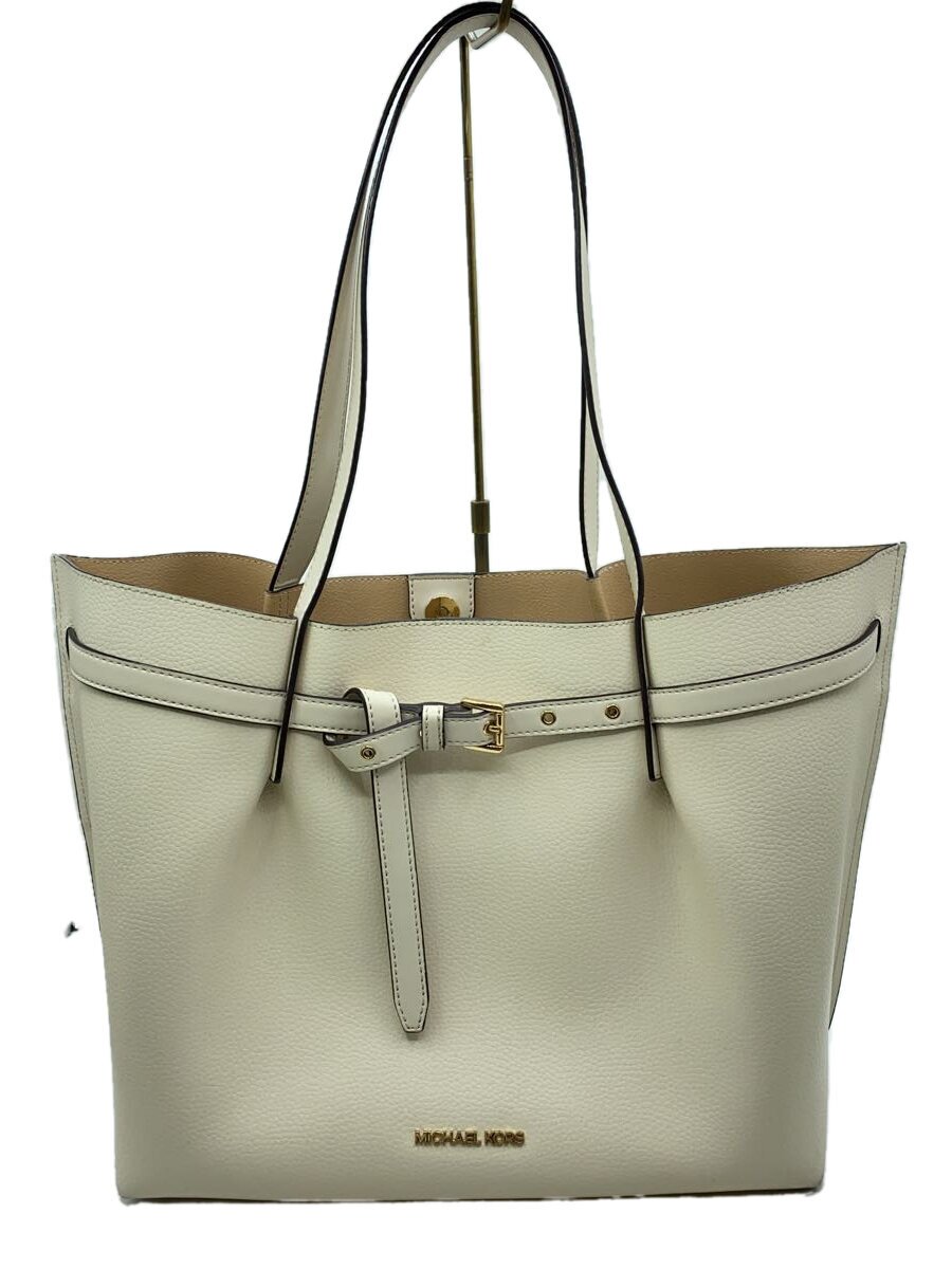 【中古】MICHAEL KORS◆EMILIA LG EW TOTE/なめし革/WHT/無地/35H0GU5T9T【御徒面子】