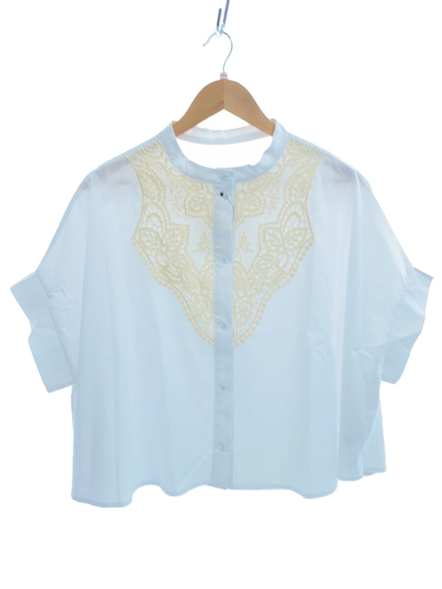 【中古】PARIGOT◆ドロップショルダーレースブラウス/FREE/綿織物/WHT/無地/PL-SH08-25ES【レディースお召しもの】