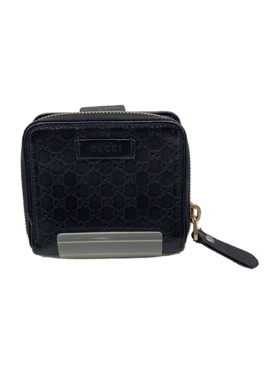 【中古】GUCCI◆2つ折り紙入れ/マイクログッチシマ/なめし革/黒いこと/レディース【服飾雑貨他】