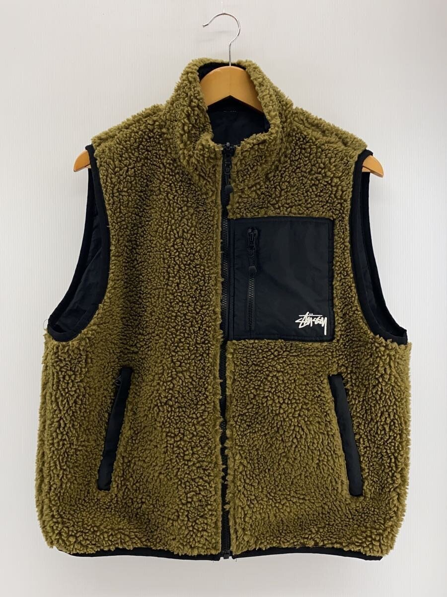 【中古】STUSSY◆Sherpa Reversible Vestフリースベスト/S/ポリエステル/BRW/118528【メンズウェア】