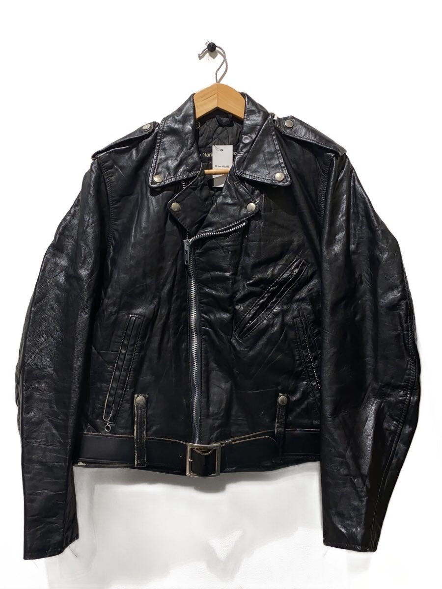【中古】HARLEY DAVIDSON◆70s/ダブルライダースジャケット/なめし革/BLK【メンズウェア】
