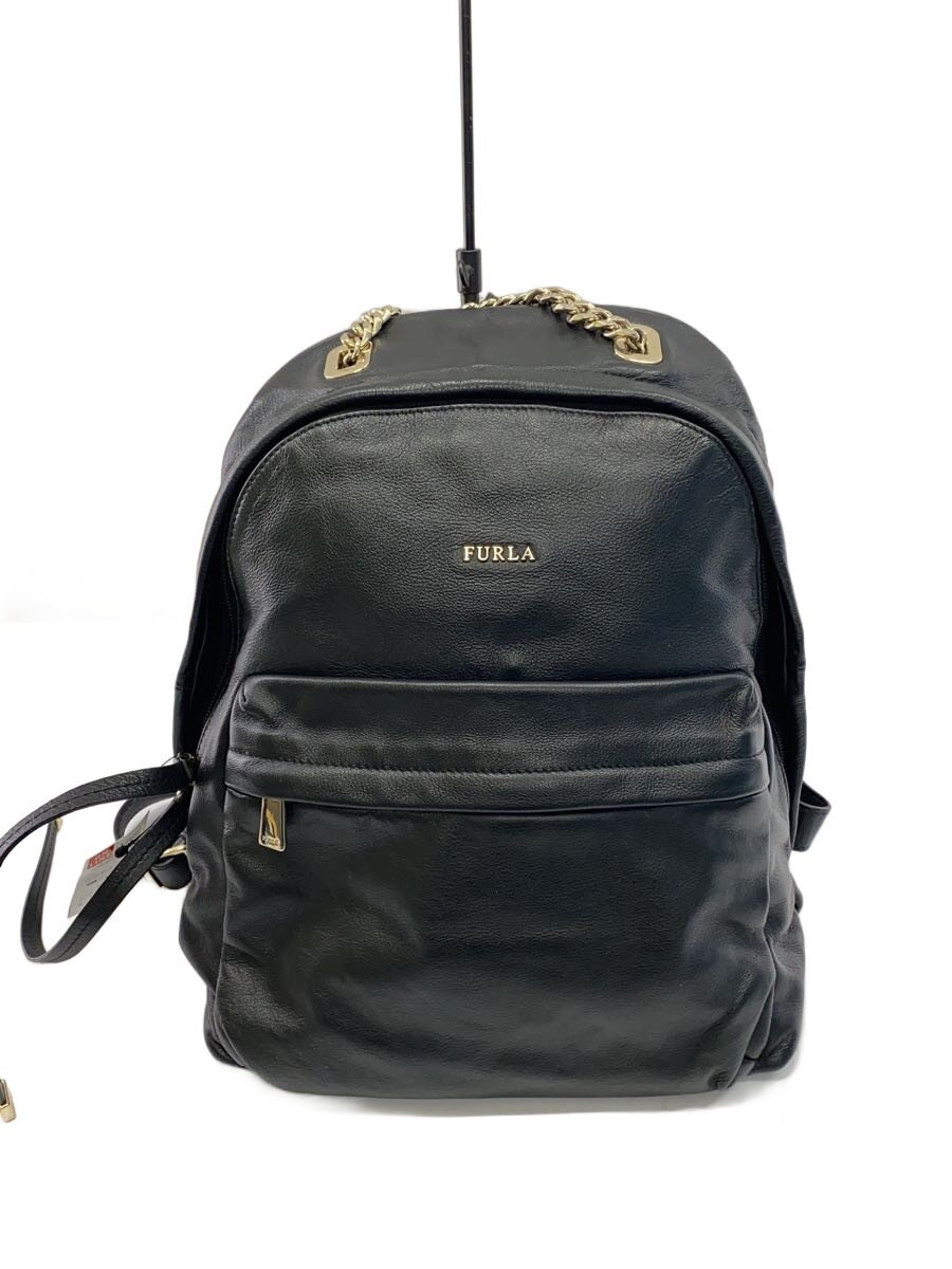 【中古】FURLA◆チェーン店/背嚢/--/BLK/無地【御徒面子】