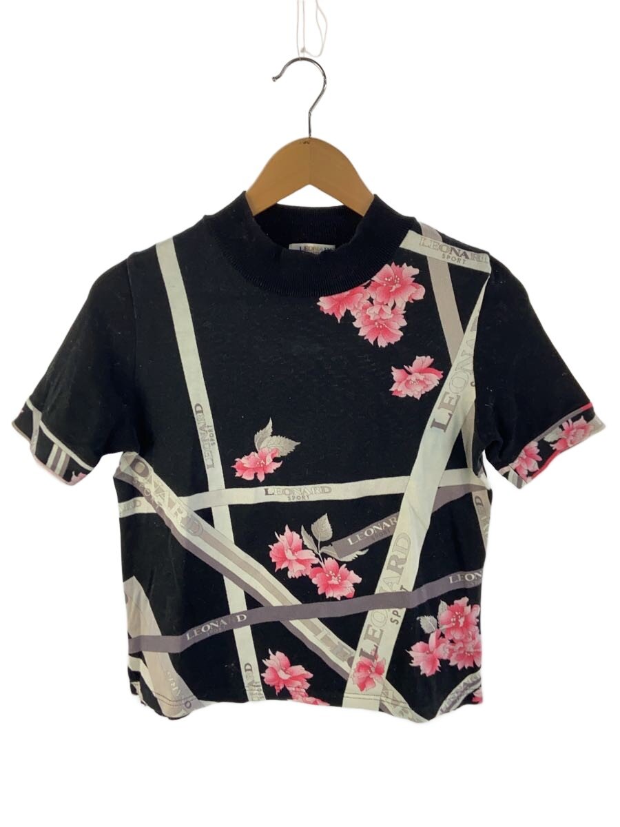 【中古】LEONARD◆編み物半袖/SSスウェーター(薄っぺら)/40/綿織物/BLK/総柄/ロゴタイプ磁気テープ/花/【レディースお召しもの】