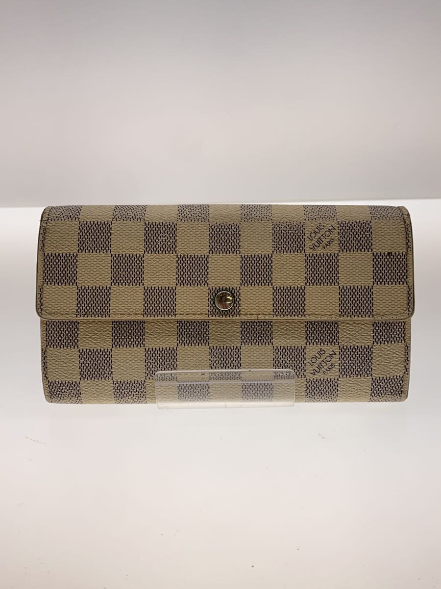 【中古】LOUIS VUITTON◆1)ポルト・フォイユ・サラ_ダミエ・アズール_WHT/PVC/WHT/メンズ【服飾雑貨他】