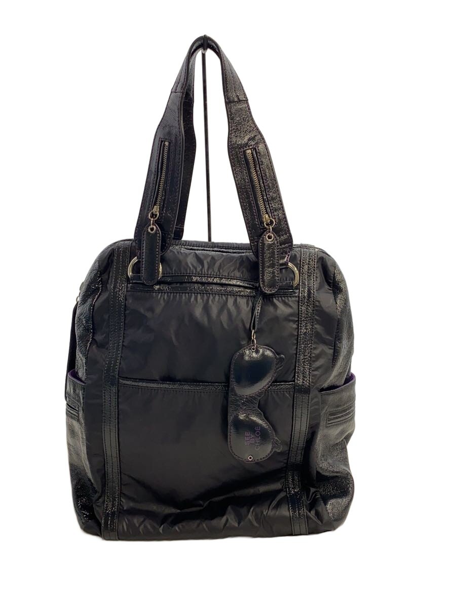 【中古】SEE BY CHLOE◆トートバッグ/PVC/BLK/無地【御徒面子】