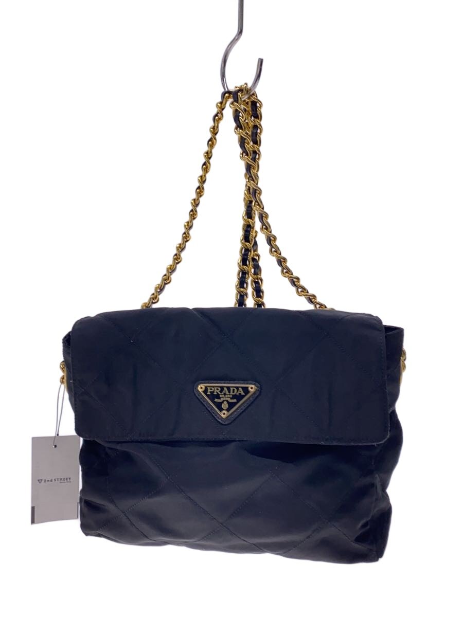 【中古】PRADA◆キルティング/三角プレートロゴ/ゴールドチェーン/ショルダーバッグ/ナイロン/ブラック//【バッグ】|2nd STREET 店