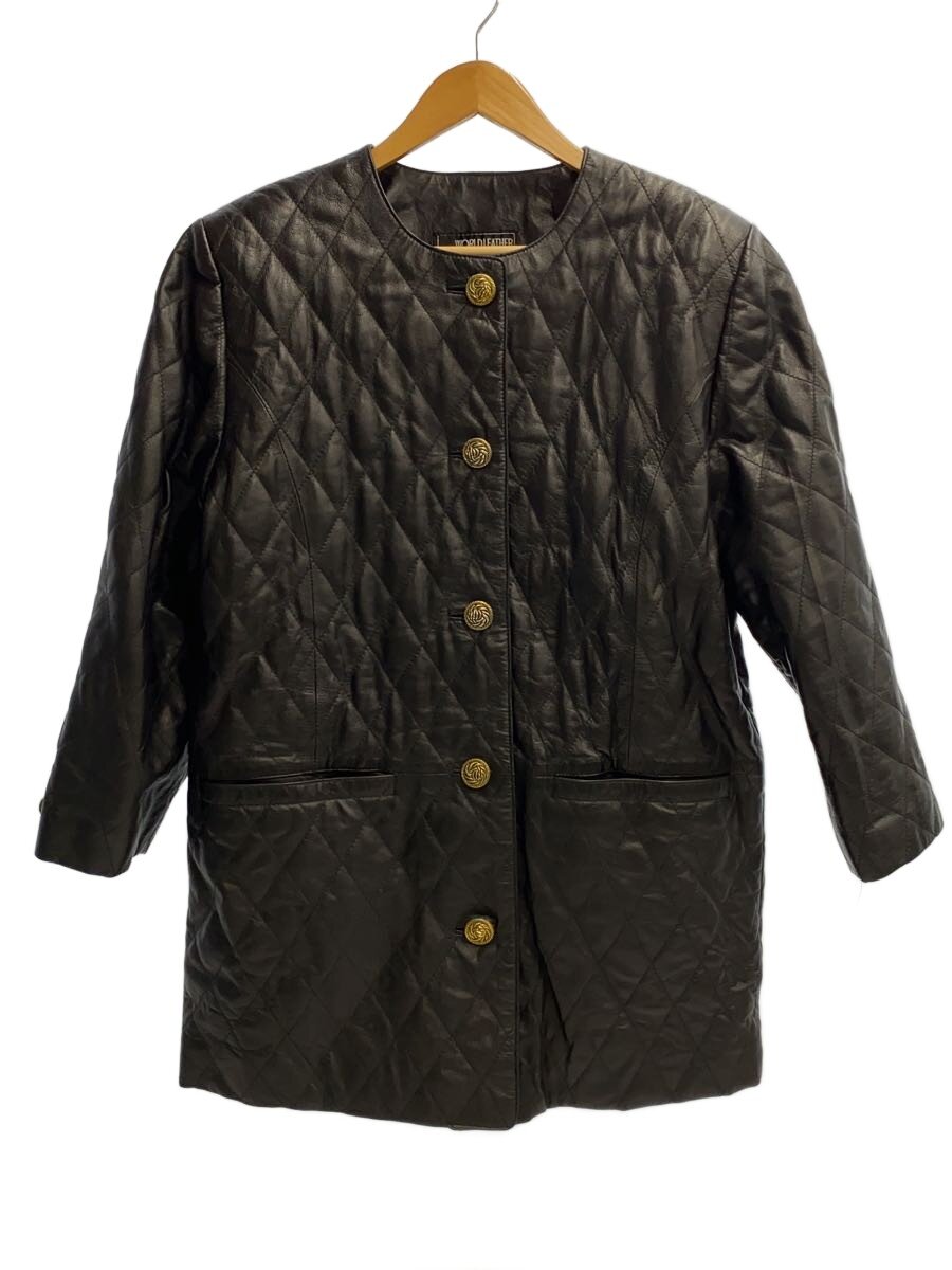 【中古】WORLD LEATHER/レザーキルティングジャケット/金名取り草/なめし革上衣・上衣【レディース御召しもの】