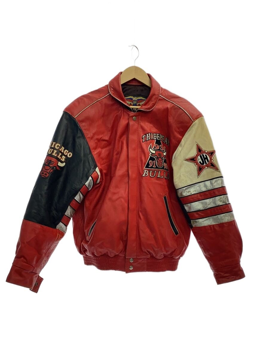 【中古】JEFF HAMILTON◆90s/CHICAGO BULLS 3PEAT JACKET//なめし革上衣/M/なめし革/赤いこと【メンズウェア】