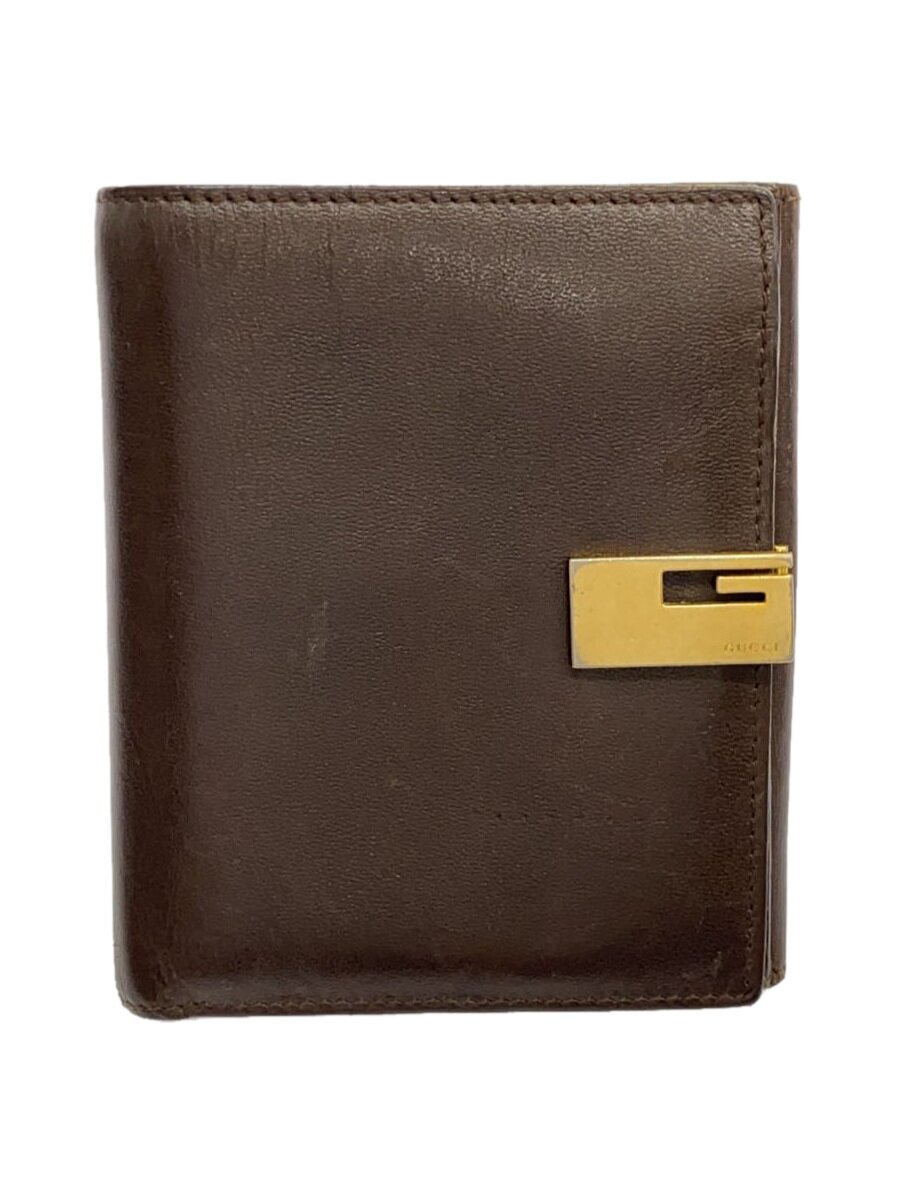 【中古】GUCCI◆2つ折り紙入れ/なめし革/BRW/無地/メンズ【服飾雑貨他】