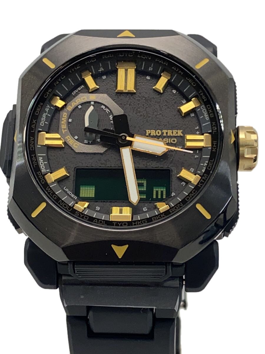 【中古】CASIO◆石英ウォッチ/デジアナ/ステンレス鋼/BLK/BLK/SS/PRW-6900ZE【服飾雑貨他】
