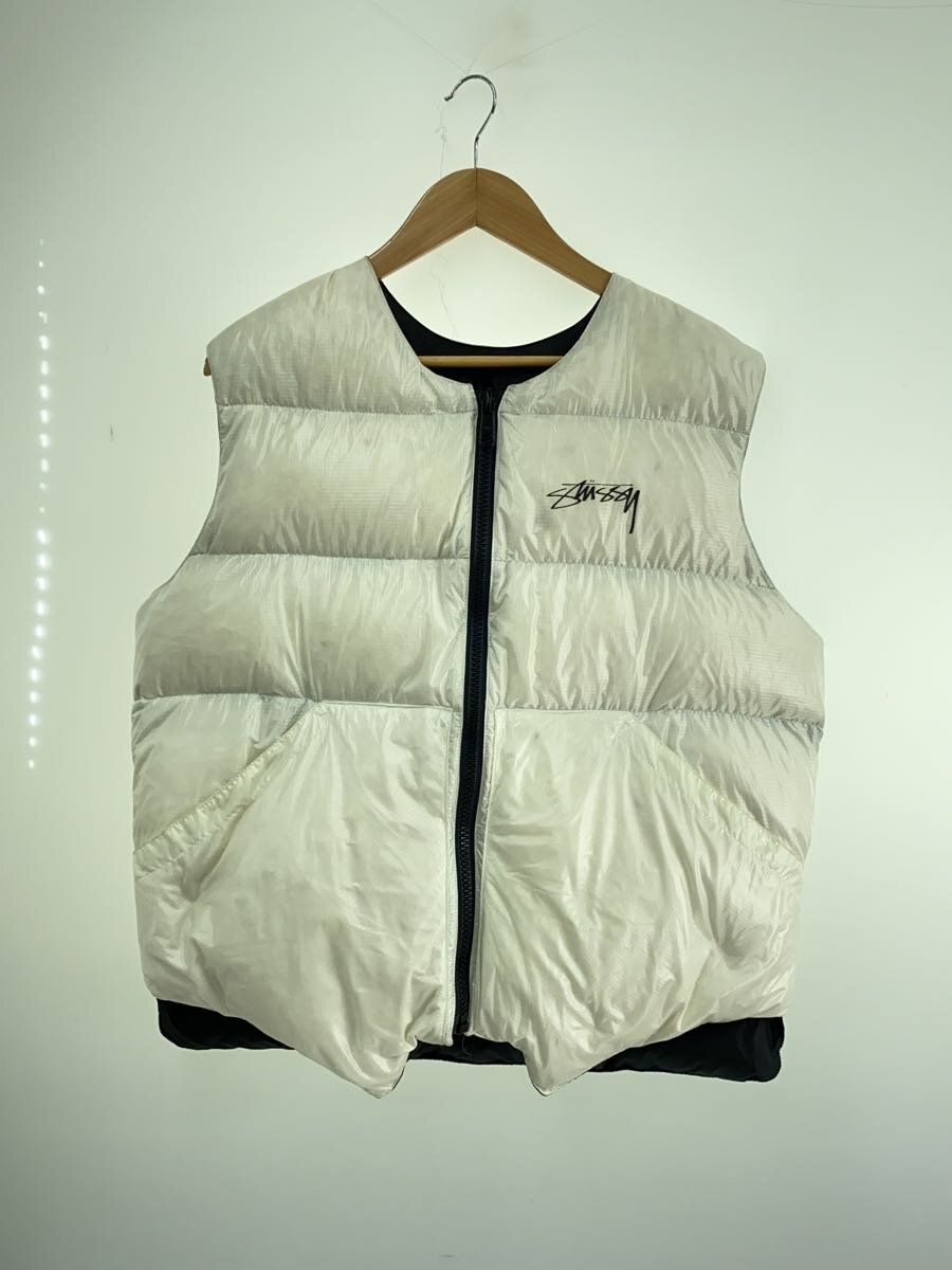 【中古】STUSSY◆REVERSIBLE VEST/落ち込むより良い/XL/ナイロン/WHT/刷り上げる【メンズウェア】