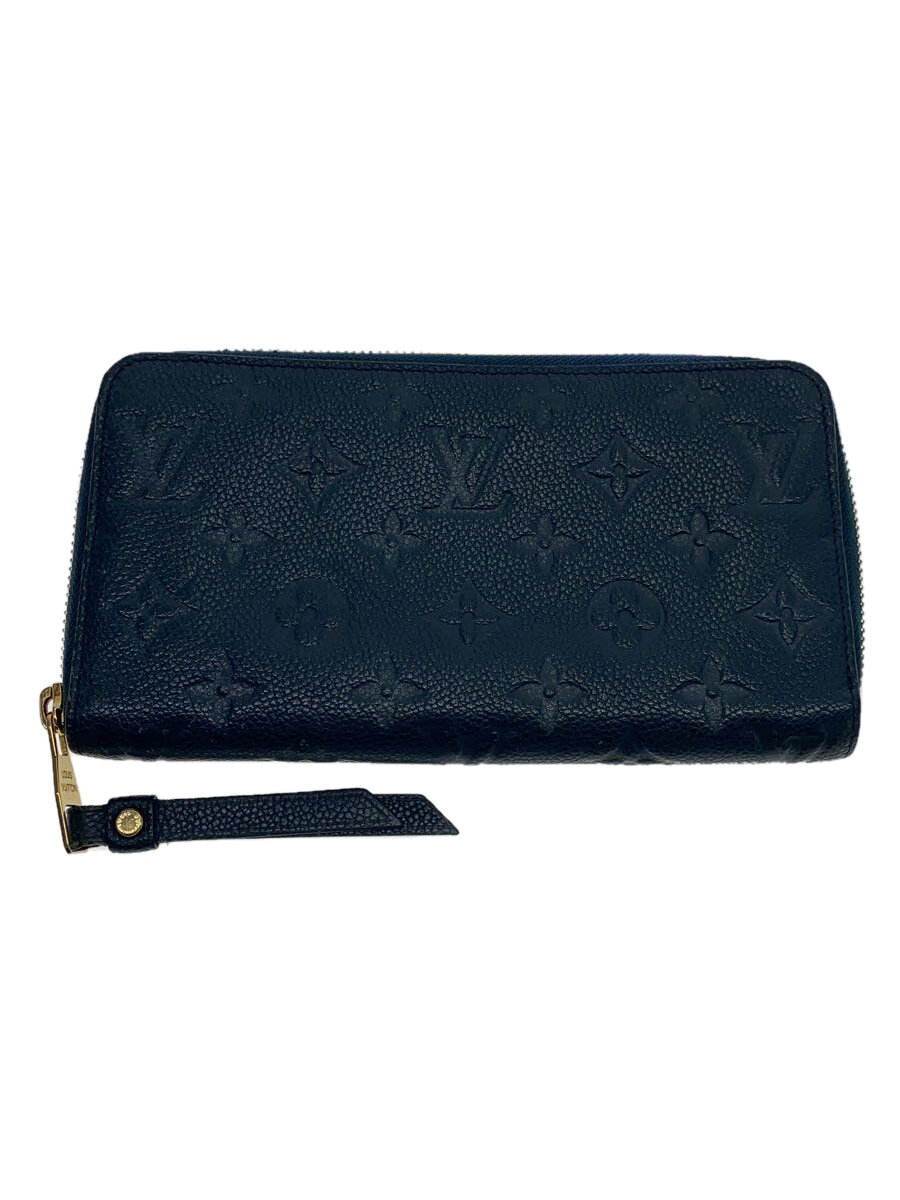 【中古】LOUIS VUITTON◆ポルト・フォイユ・スクレット・ロン_モノグラム・アンプラント_BLU/レザー/BLU/レディース【服飾雑貨他】