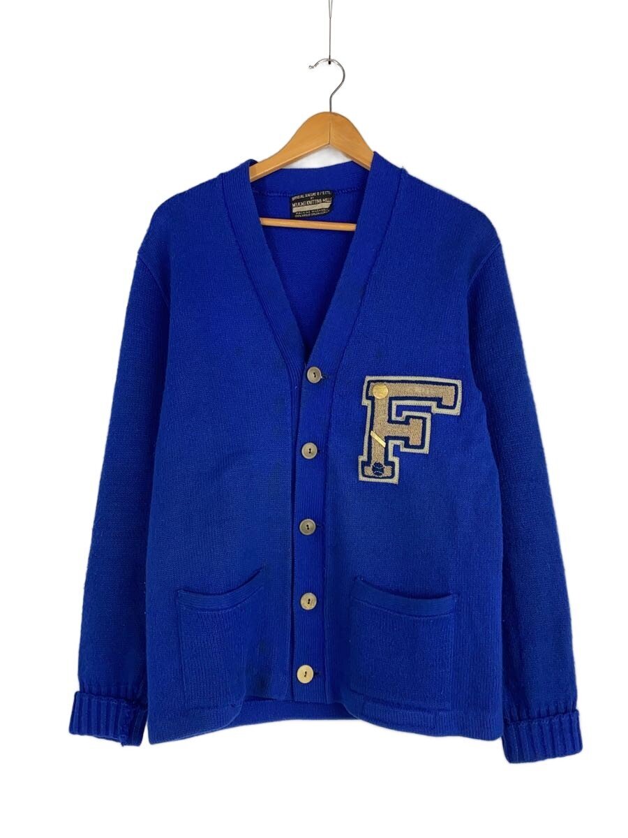 【中古】MIAMI KNITTING MILLS/50s/レタードカーディガン/羊毛/青碧【メンズウェア】