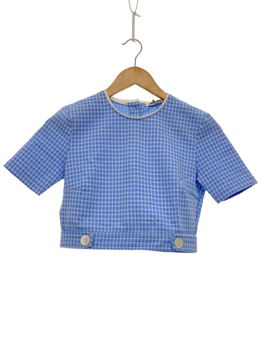 【中古】MIU MIU◆半袖トップ/S/--/BLU/ギンガムCK【レディース御召しもの】