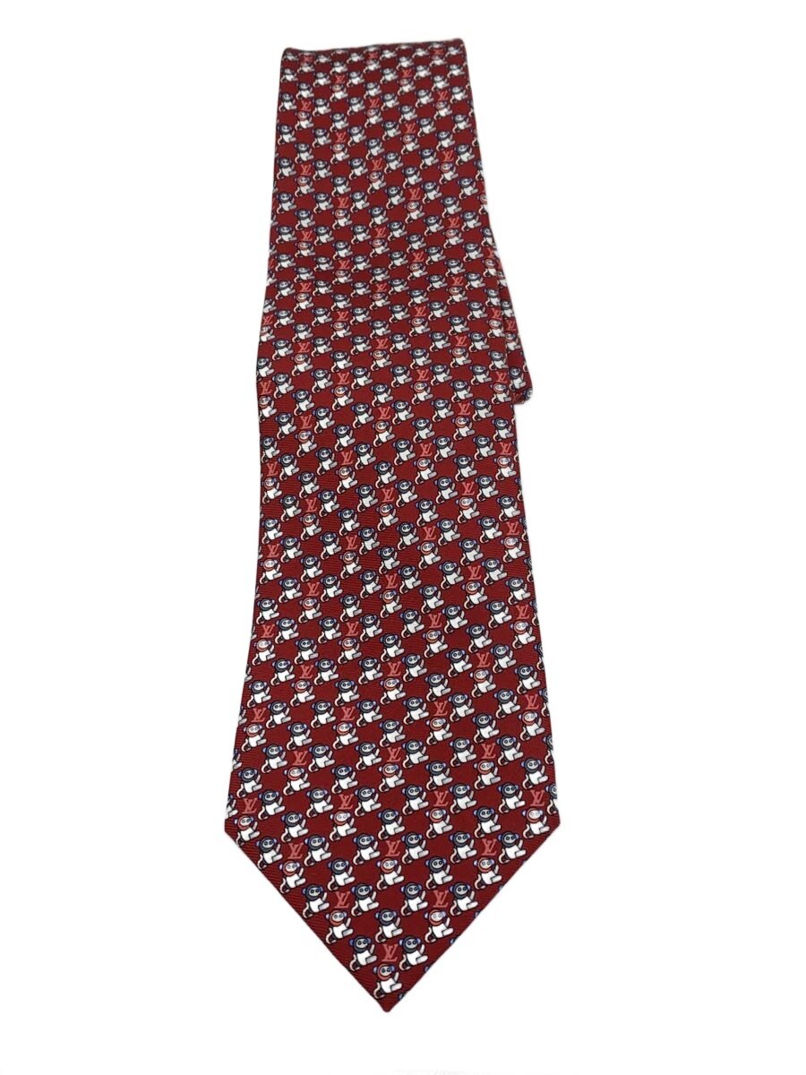【中古】LOUIS VUITTON◆タイ/絹地/RED/総柄/メンズ【服飾雑貨他】