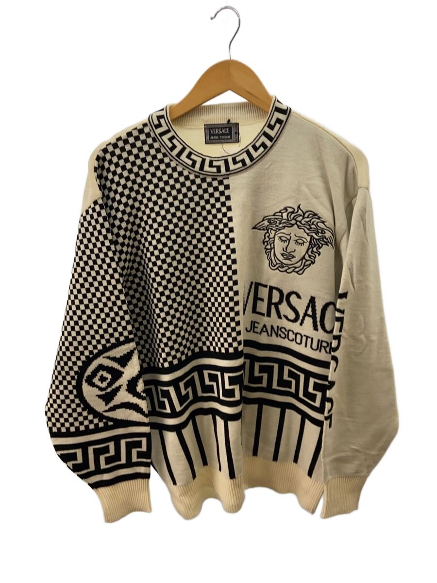 【中古】VERSACE JEANS COUTURE◆メデューサ 編み物・ティーシャツ(薄っぺら)/--/羊毛/CRM【メンズウェア】