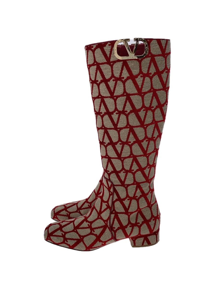 【中古】VALENTINO GARAVANI◆トワルイコノグラフ/ロングブーツ/38/RED/トワルイコノグラフ【シューズ】