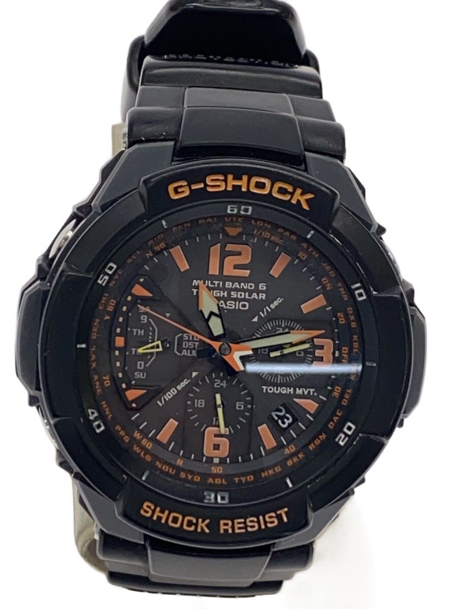 【中古】CASIO◆ソーラーウオッチ・G-SHOCK/アナログ/黒いこと/オレンジ色/GW-3000B-1AJF/ジーショック【服飾雑貨他】