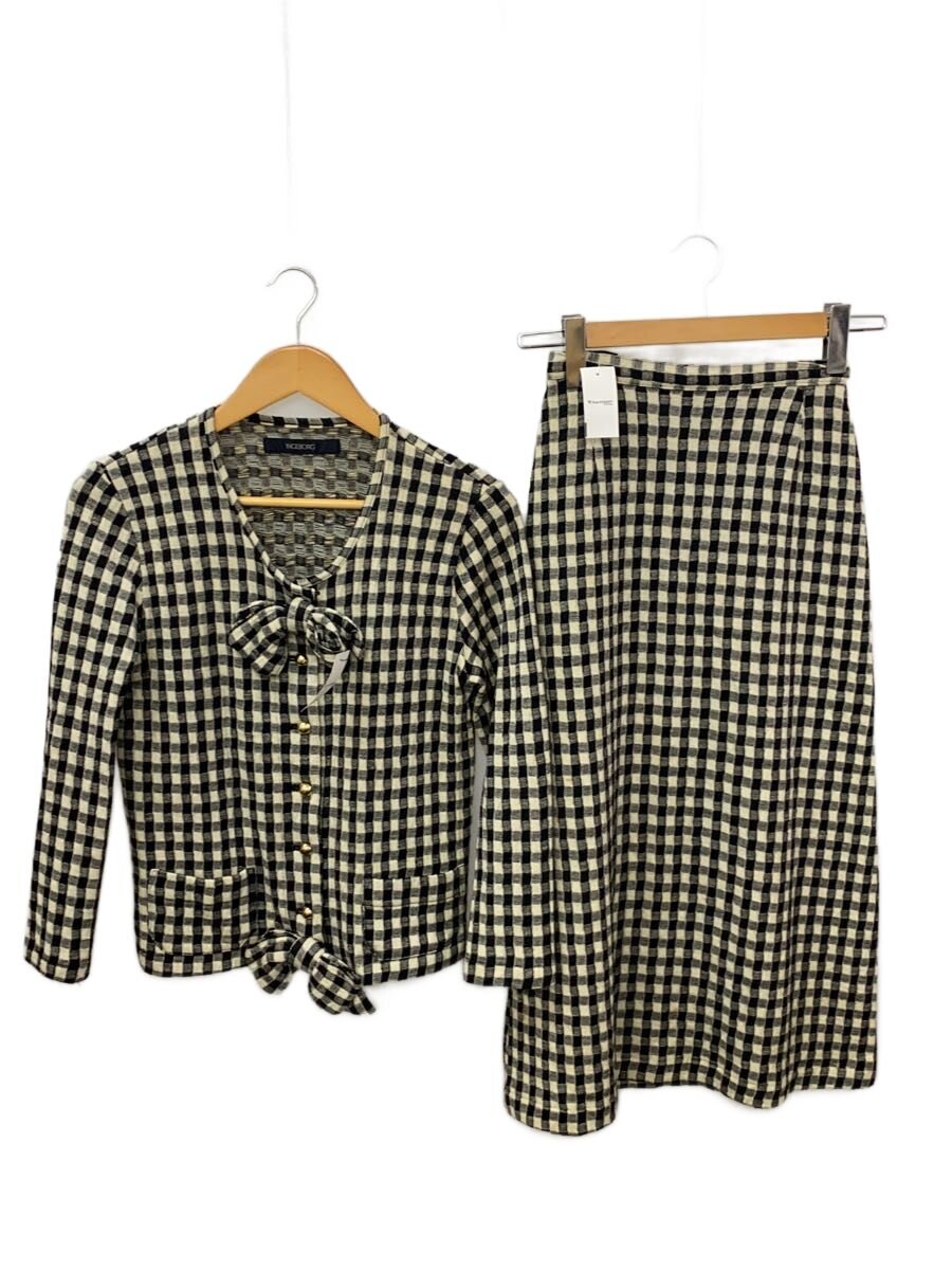 【中古】INGEBORG◆セットアップ/シュロの葉/羊毛/wool/BLK/ギンガムCK/12U-16【レディース御召しもの】