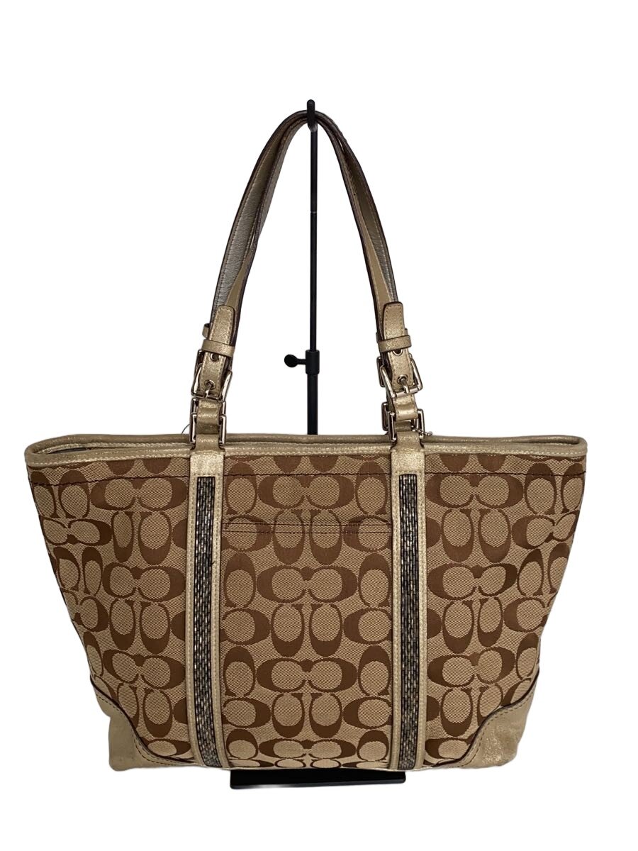 【中古】COACH◆シグネチャ-トートバッグ/帆布/BEG/8K52【御徒面子】
