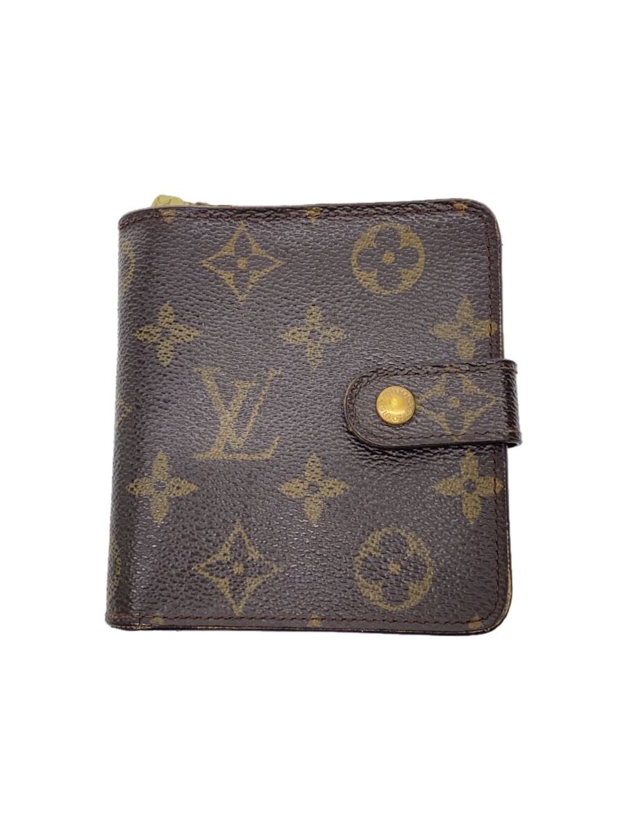 【中古】LOUIS VUITTON◆コンパクト・ジップ_モノグラム・キャンバス_BRW/PVC/BRW/レディース【服飾雑貨他】
