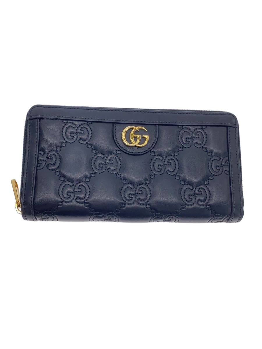 【中古】GUCCI◆ジップアラウンドウォレット_GGマトラッセ/なめし革/BLK/レディース【服飾雑貨他】
